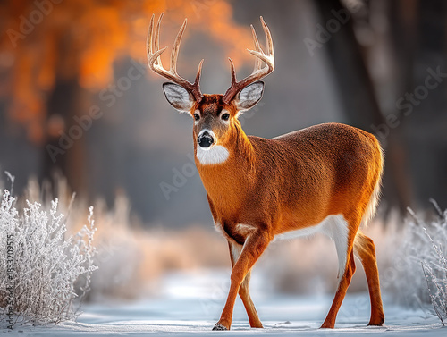 buck deer in snowy forest