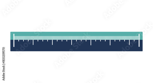 Illustration of a ruler with teal and dark blue sections and measurement markings displayed clearly
