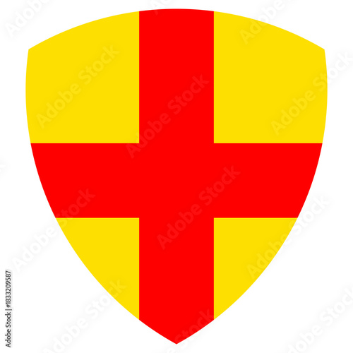 Vector graphic of a shield bearing the cross pattern. It consists of a yellow background with a red cross