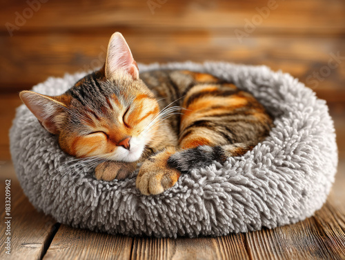 Cat curled up sleeping