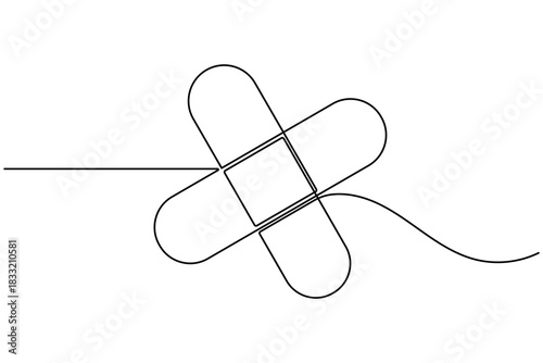 Medical one time bandage continuous one line drawing on white background minimalist first aid outline vector illustration