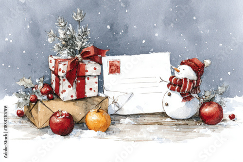Christmas watercolor illust...