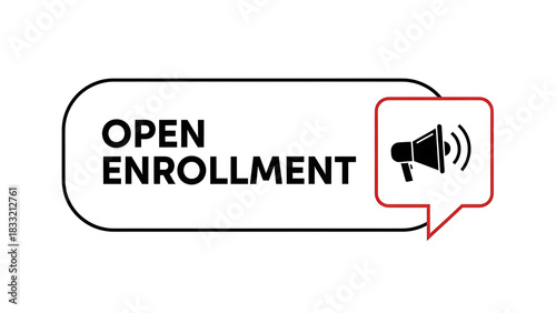 Open enrollment announcement with megaphone icon and speech bubble