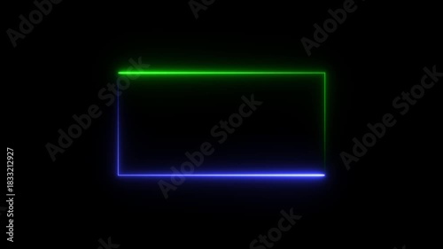 Neon rectangle frame. Abstract blue and green neon glowing line frame, abstract Glowing Neon light frame rectangle loading icon, white rectangle photo frame