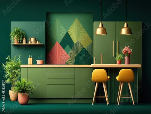 Green kitchen interior design