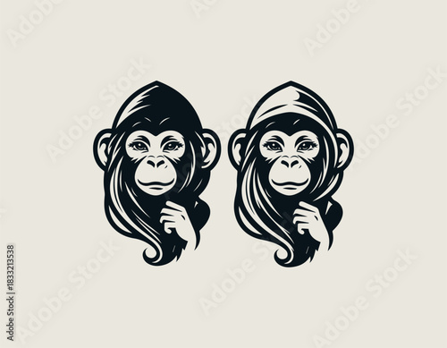 Monkey Girl black vector logo illustration