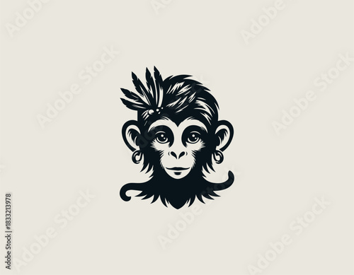 Monkey Girl black vector logo illustration