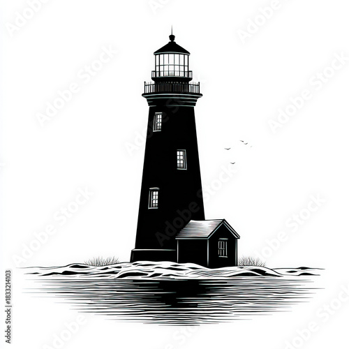 Illustration of Lighthouse silhouette snow