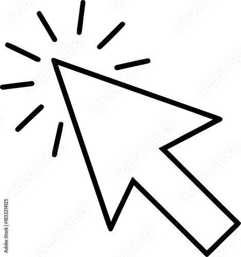 Cursor pointer with rays line simple style isolated on transparent area