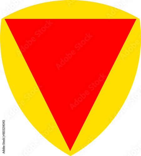 Vector graphic of a shield bearing the pile pattern. It consists of a yellow background with a red triangle