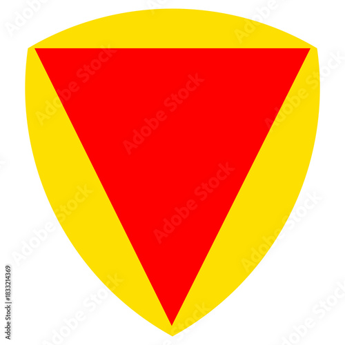 Vector graphic of a shield bearing the pile pattern. It consists of a yellow background with a red triangle