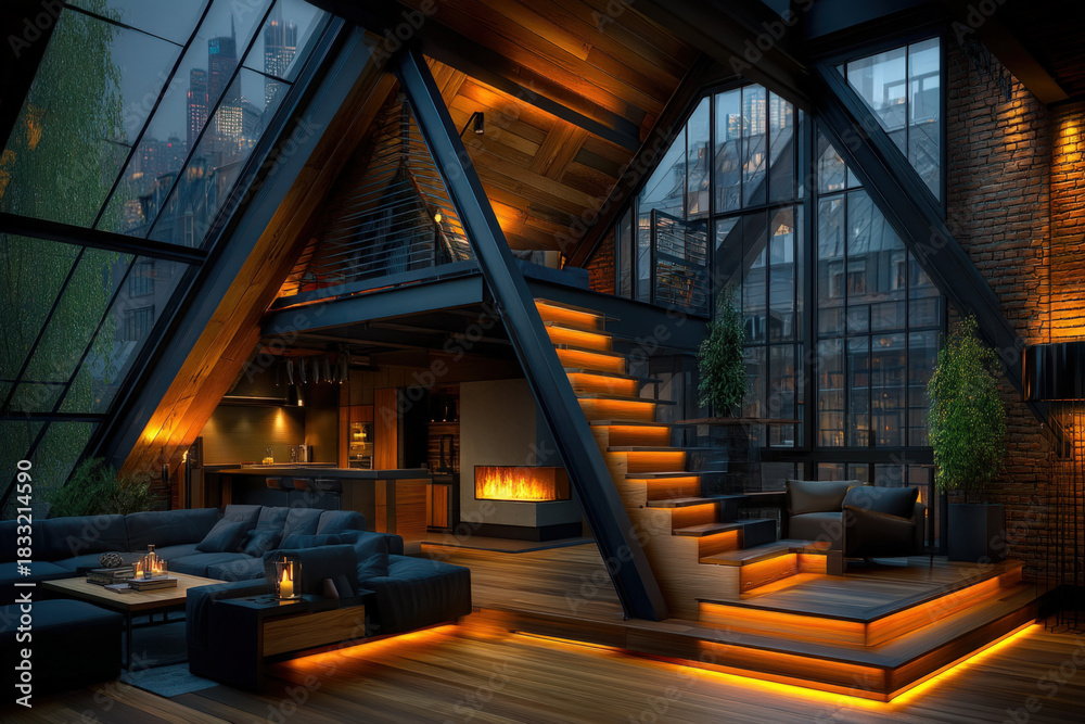 Naklejka premium Modern loft interior design
