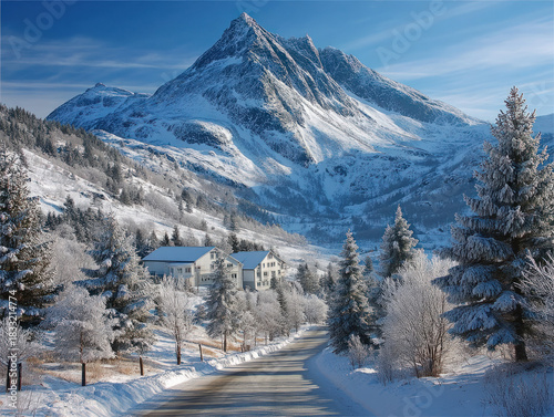 Norwegian mountain snow scene