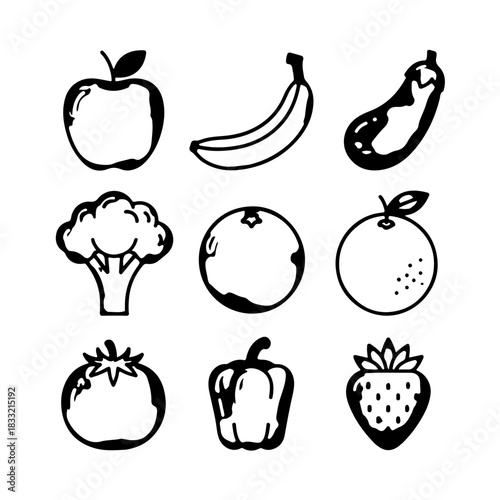 Outline Collection of Healthy Food and Fresh Produce