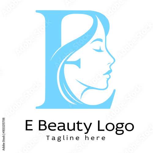 Logo or icon for beauty, silhouette of a woman's face with the letter E