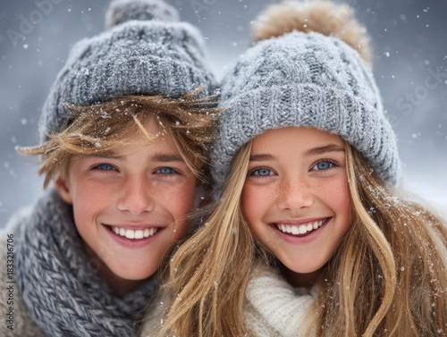 Snow fight between children