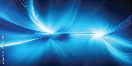 Bright blue abstract background with glow, wave motion, and sun rays vector illustration