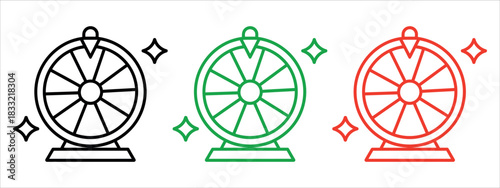 Vibrant fortune wheels in black, green, and red entice players with a chance at luck, promising winning opportunities and sparking excitement for games.