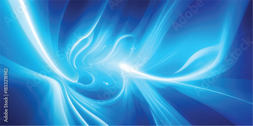 Abstract blue background with flowing light waves and smooth curve patterns