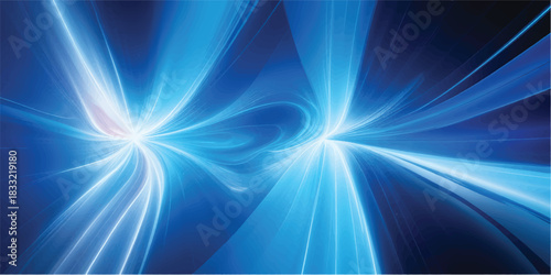 Bright blue abstract background with rays of light and a star-like burst creating a futuristic digital illustration