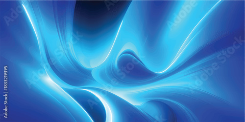 Abstract blue wave design with a smooth, flowing line pattern creates an illustration of light and motion for a textured vector background