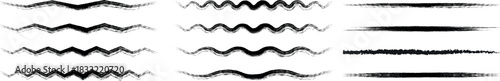 Line marker black underline set. Hand drawn black pen and brush stroke with underline accent, swoosh detail and squiggly sketch mark. vector set.