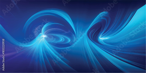 Abstract blue background with dynamic glowing fractal curves and bright energy technology design