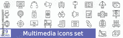  Multimedia Line Editable Icons set