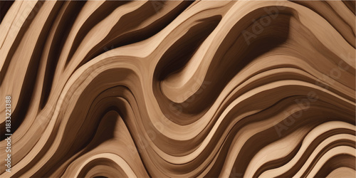 Smooth brown chocolate texture pattern with a flowing, liquid cream swirl design for a luxurious satin backdrop