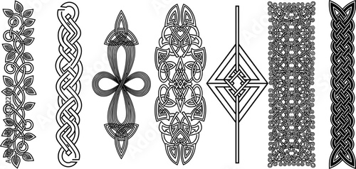 Celtic knot silhouette set, ornamental design, black line art, traditional pattern, cultural symbol, intricate loops, heritage motif, decorative illustration