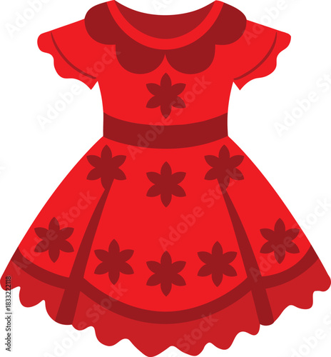 Red floral cute baby girl dress vector