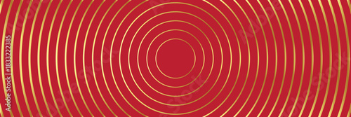 Abstract red and gold Christmas wide banner background with golden lines and shapes geometric style. Empty merry christmas horizontal banner, poster and backdrop design template.