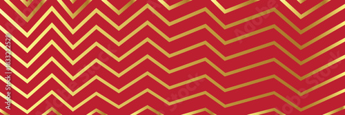 Abstract red and gold Christmas wide banner background with golden lines and shapes geometric style. Empty merry christmas horizontal banner, poster and backdrop design template.