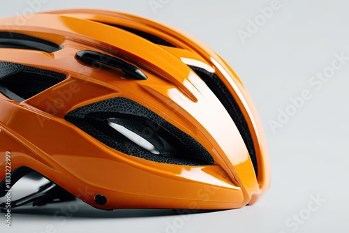 Close-up of vibrant orange bicycle helmet