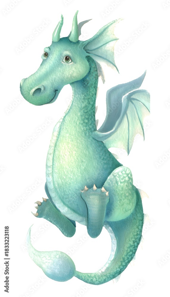 Fototapeta premium Charming watercolor dragon illustration perfect for children’s stories and whimsical fairytale art designs