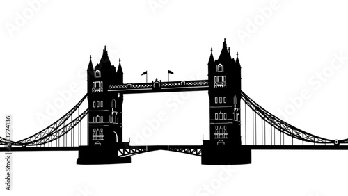 Silhouette of the tower bridge in london with intricate details against a white background in a vector format