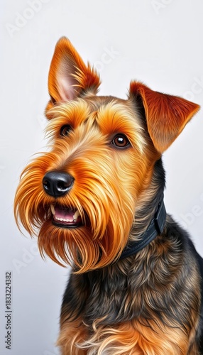 Alert Airedale Terrier with characteristic beard and wiry coat,  distinctive,  pet