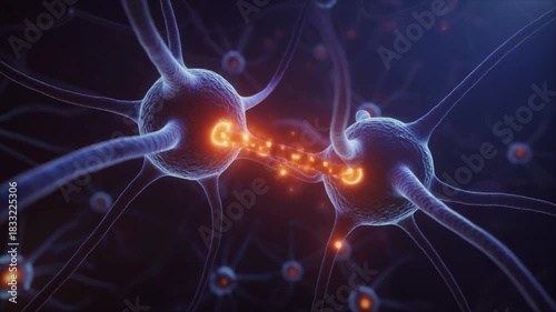 3D neural network animation with neurons sending electrical impulses, soft glowing light
