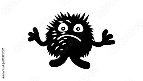 Cute monster symbol, black isolated silhouette