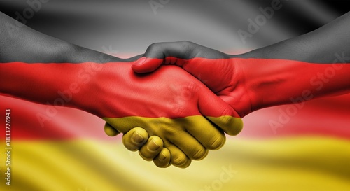 Handshake with german flag colors symbolizing agreement