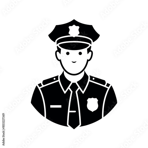 A uniformed police officer stands ready to serve and protect the community.