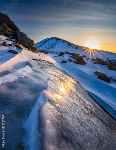 Breathtaking Mountain Landscape at Sunrise with Snow and Ice
