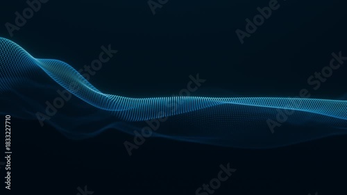 Abstract background of particle wave on dark blue background. Duration 30 sec. Maximum resolution 4K. 3D rendering.