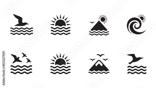set of icons of mountains