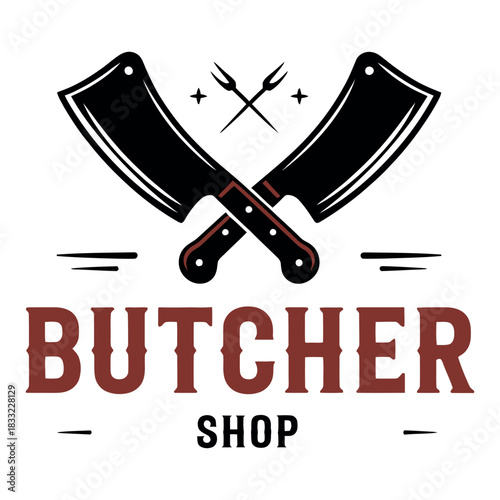 A butcher shop logo features crossed cleavers and the text 'BUTCHER SHOP'.