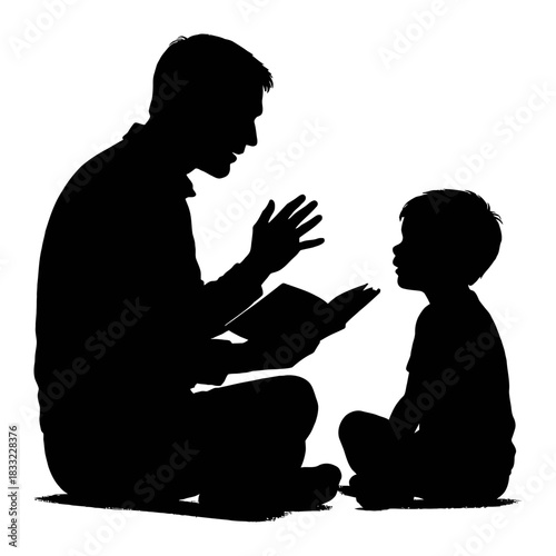 Heartwarming illustration of a father and child sharing a quiet moment reading a book together symbolizing family bonding and education perfect for educational materials and children s content