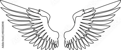 Symmetrical angel wings illustration in black and white for spiritual concepts