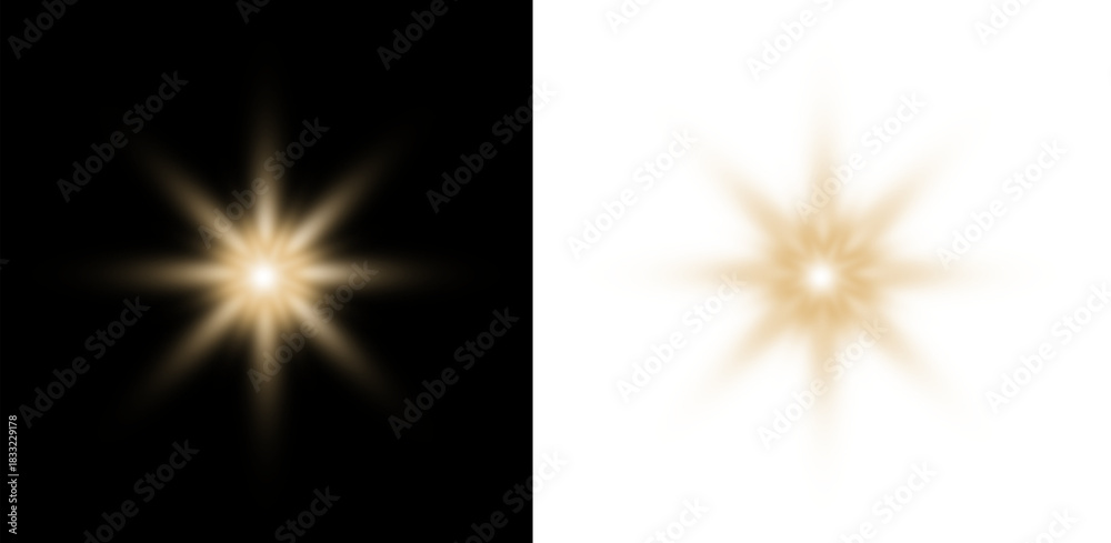 Fototapeta premium Shine glowing stars. Vector Golden Sparks isolated ،Golden Lens Flare Effect: Starburst Light Overlay PNG & Vector