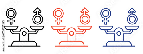 Bold icons portray gender equality, balance, and social justice in a modern, colorful design perfect for awareness campaigns and promoting inclusivity and fairness.
