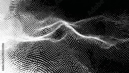 Abstract flowing white dots forming a wave pattern on black background 70 Vector, illustration